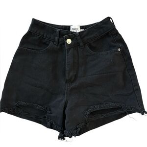 Princess Polly Black Denim Frayed Hem Shorts